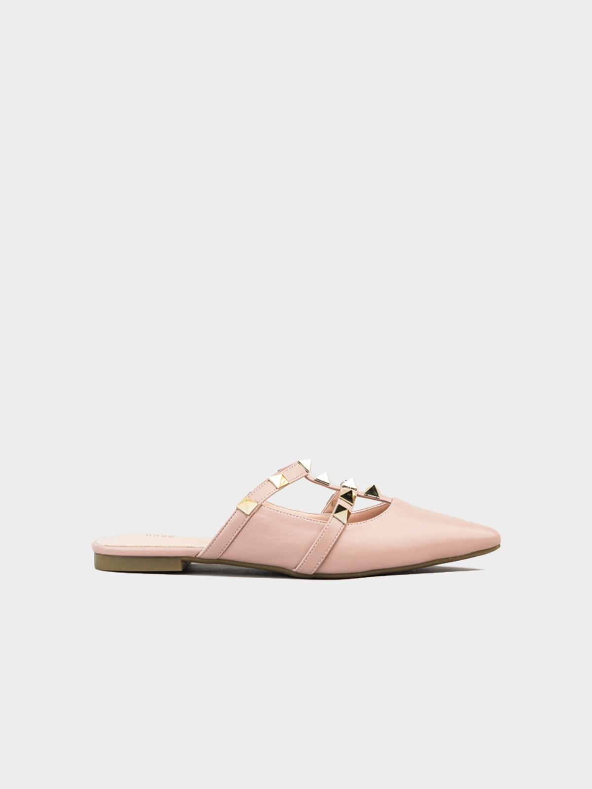 Metal Stud Flat Mule - Nude