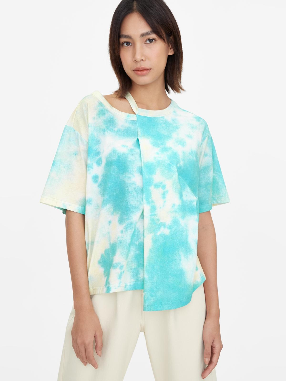 Asymmetric Neck Tie Dye Tee - Green