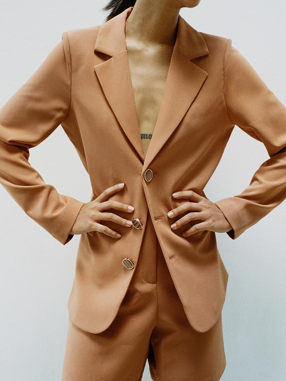 Loose Tied Open Back Blazer - Brown