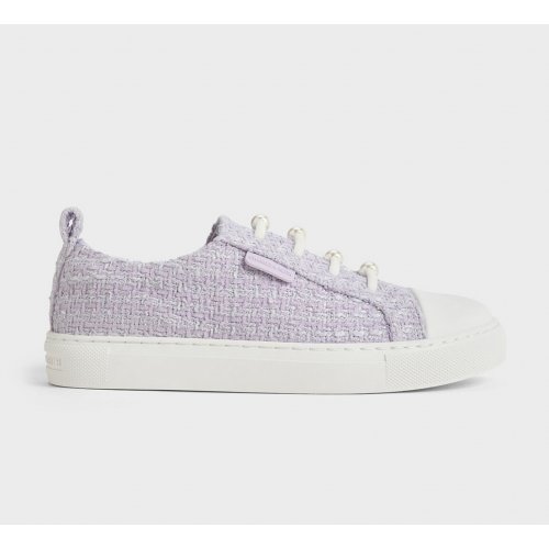  Girls' Tweed Pearl-Embellished Sneakers - Lilac 