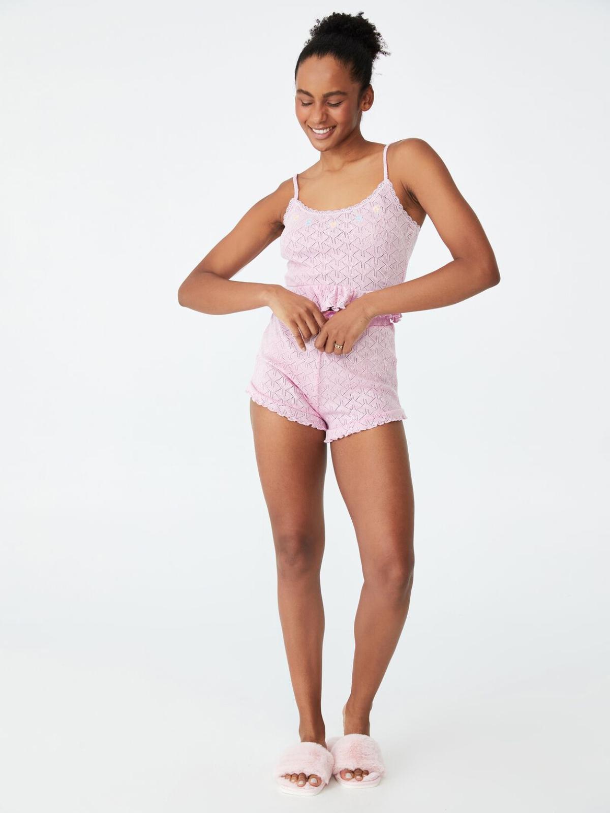 Pointelle Frill Bed Tank - Ballerina Pink