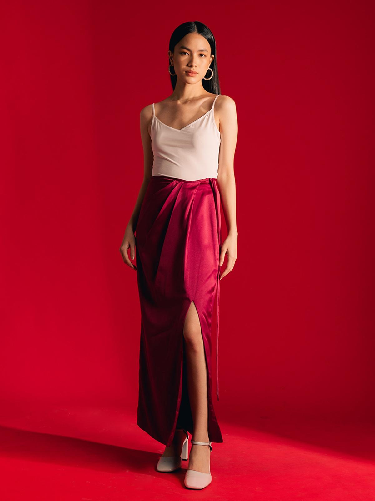 Jodie Slit Skirt - Crimson