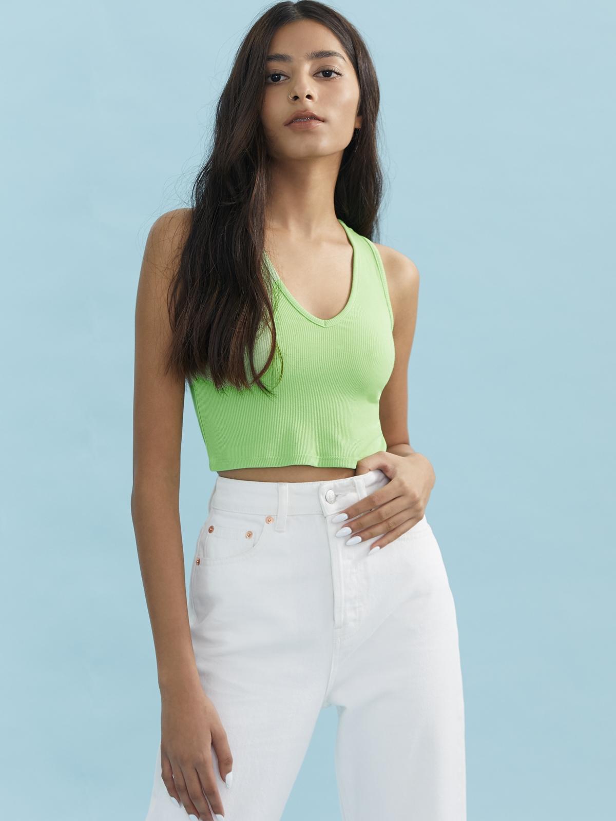 Ribbed Basic Crop Tank - Green