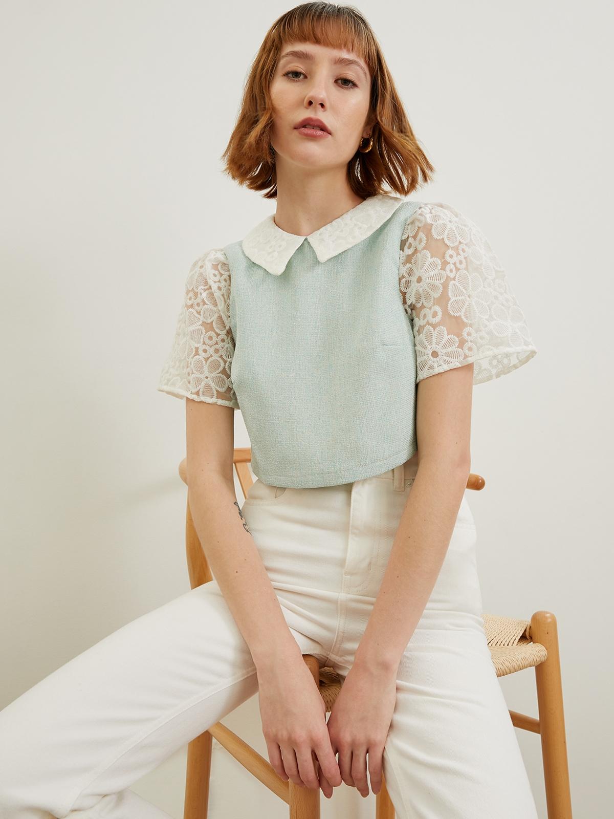 Crop Collared Top - Mint