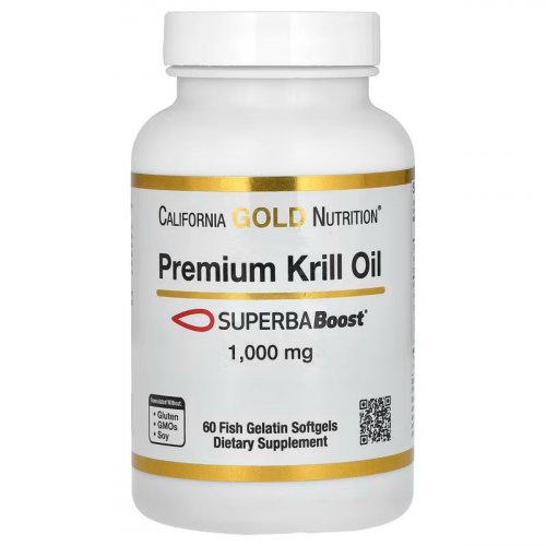  California Gold Nutrition, Premium Krill Oil with SUPERBABoost, 1,000 mg, 60 Fish Gelatin Softgels 