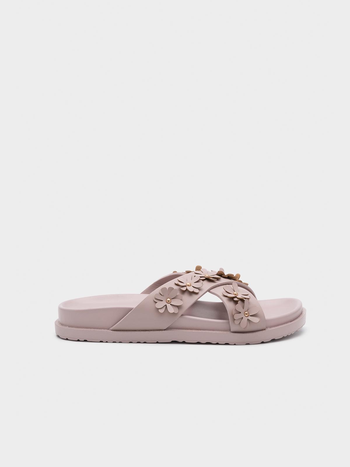 Floral Embellished Flat Slide - Purple