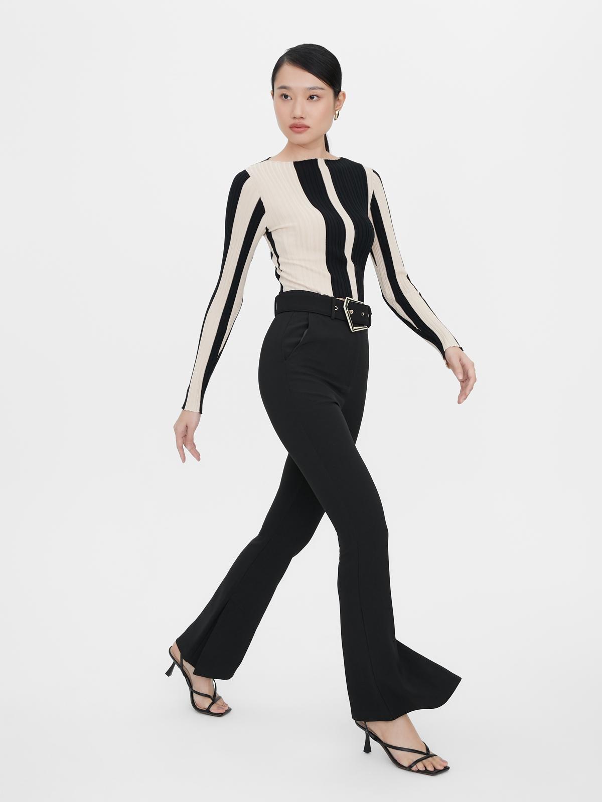 Belted Fit & Flare Trousers - Black