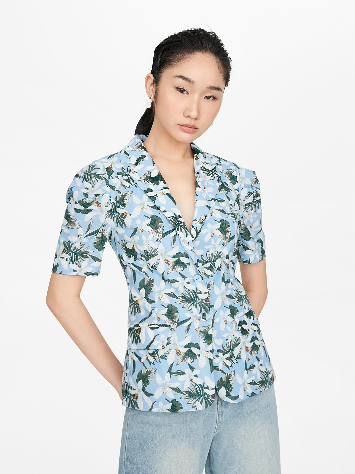 Floral Blazer Shirt - Blue