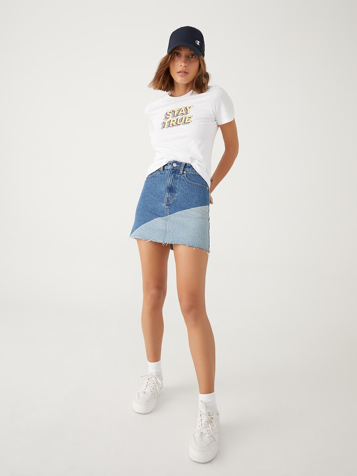 Sustainable Denim Two Tone Skirt - Blue