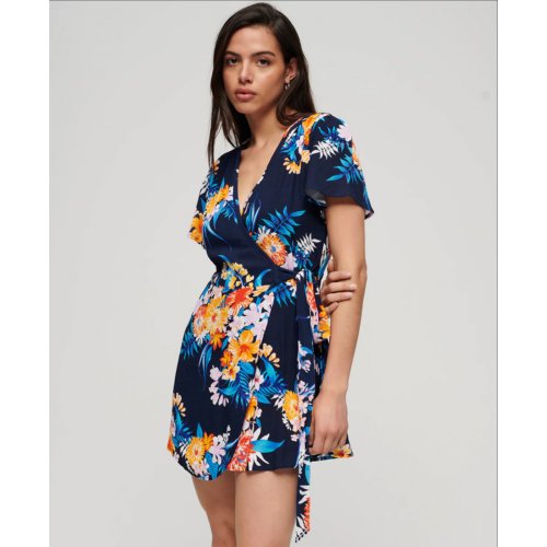 Printed Mini Wrap Dress - Anemore Navy