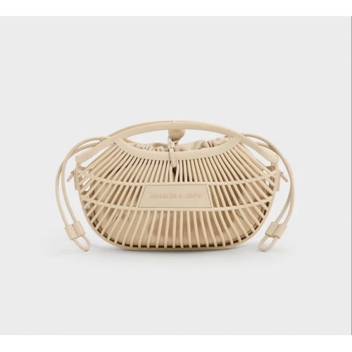 Mini Calypso Fan Curved-Handle Bag - Beige