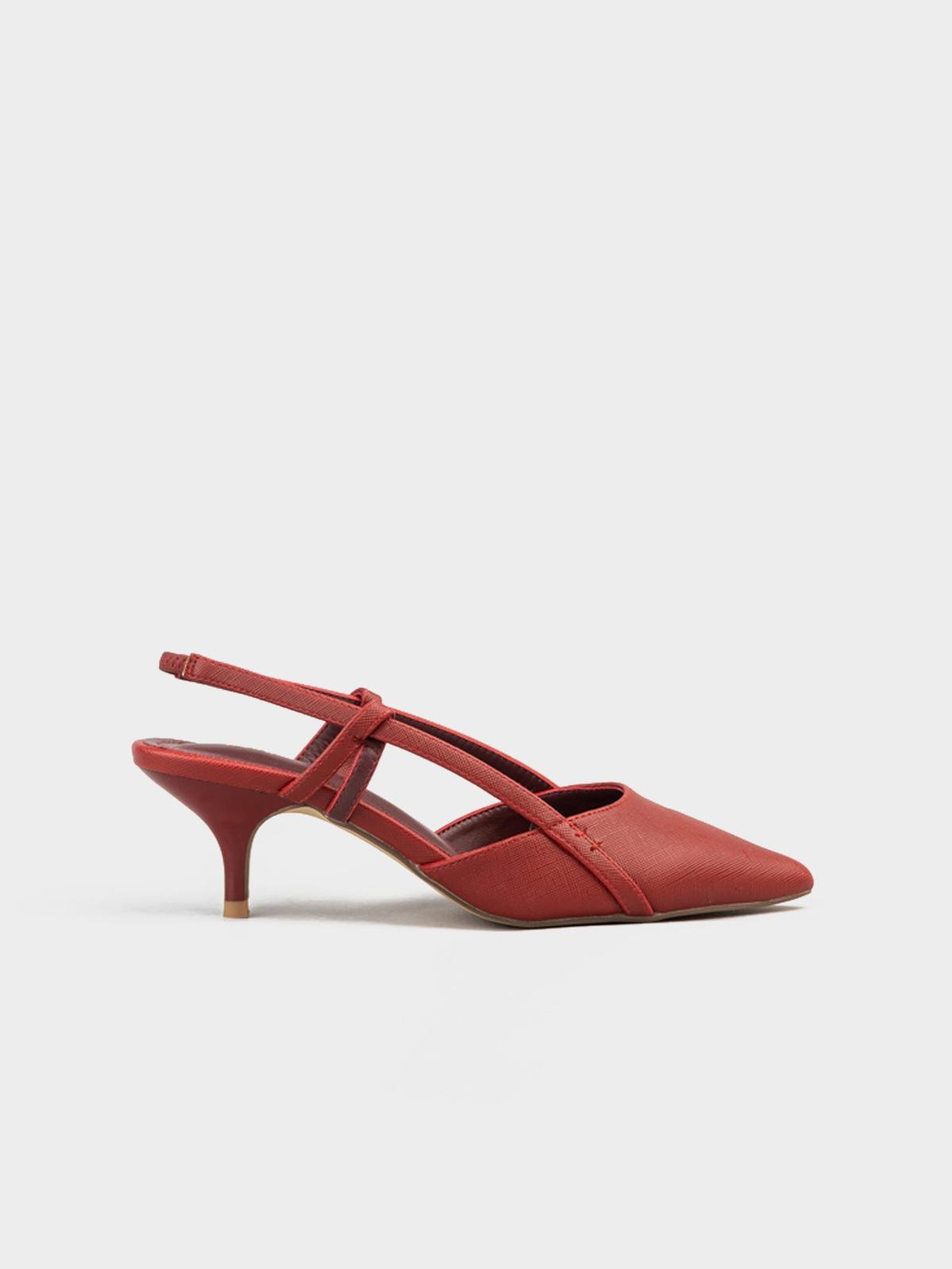 Textured Pu Slingback Heel Pump - Maroon