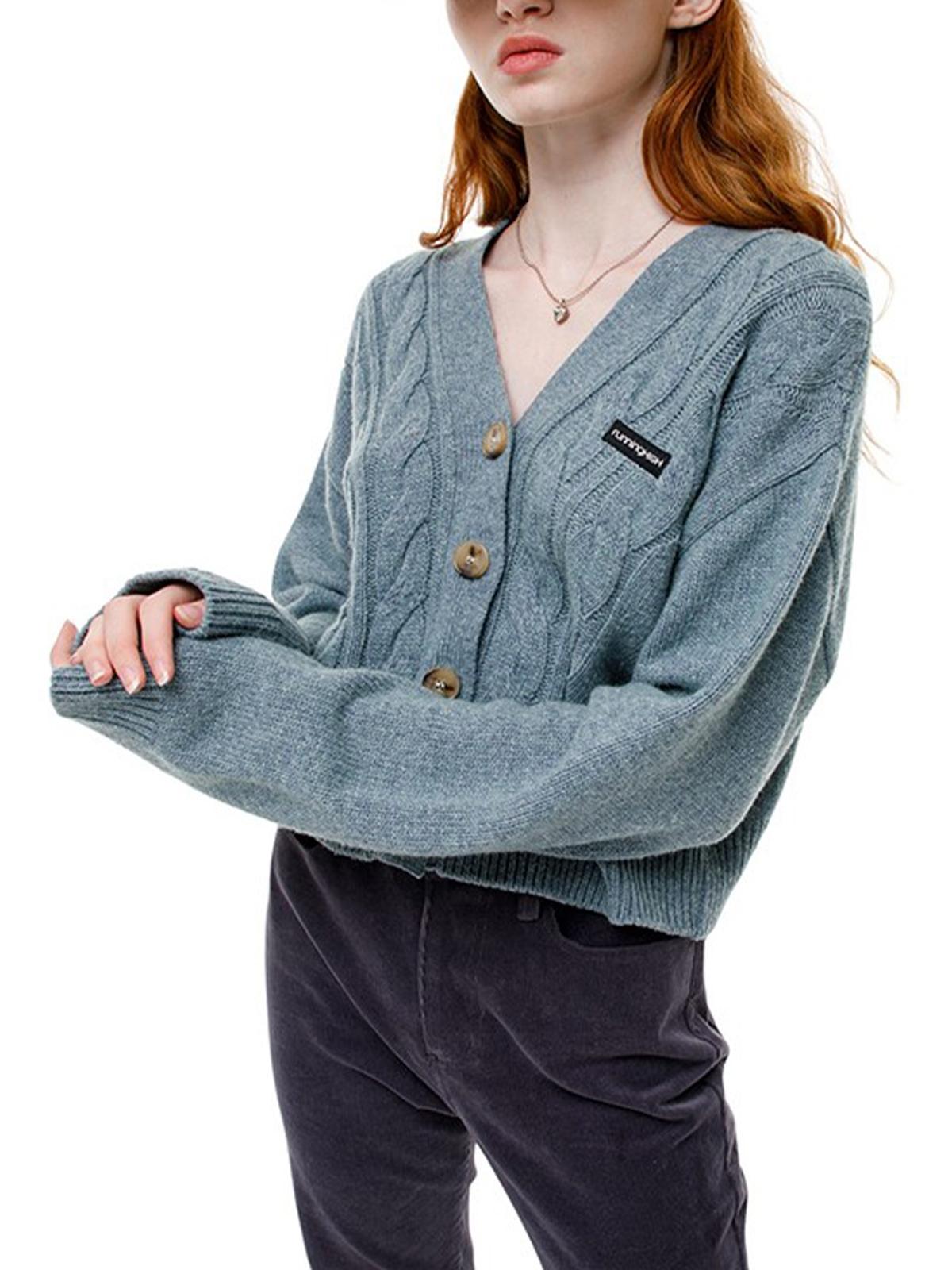 Running High X Lamb'S Wool Cable Crop Cardigan - Mint