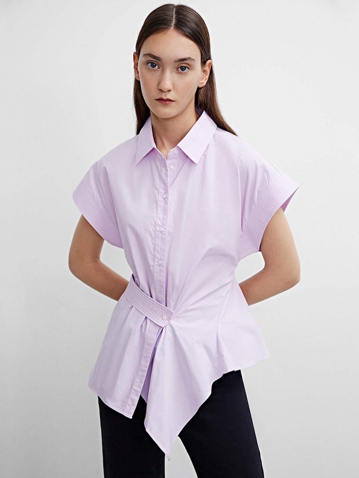 Short Sleeve Knotted Detail Blouses - Light Pink