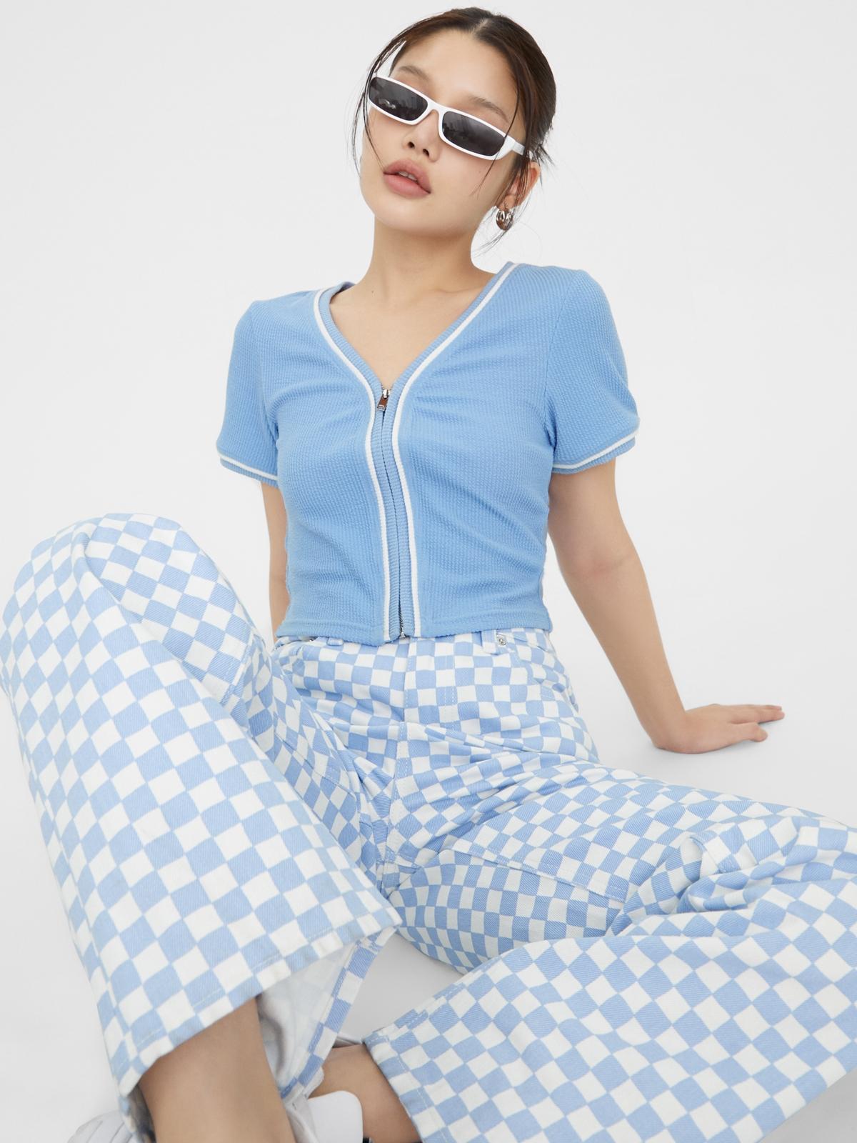 Sustainable Front Zip Cropped Top - Blue