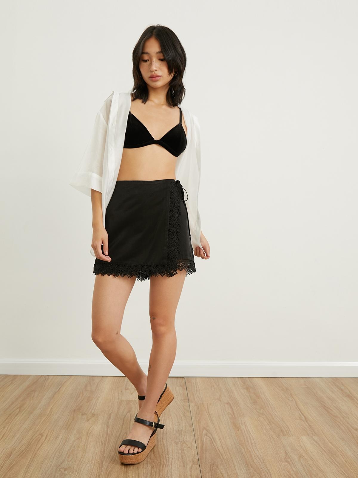 High Waist Two Tone Skort - Black