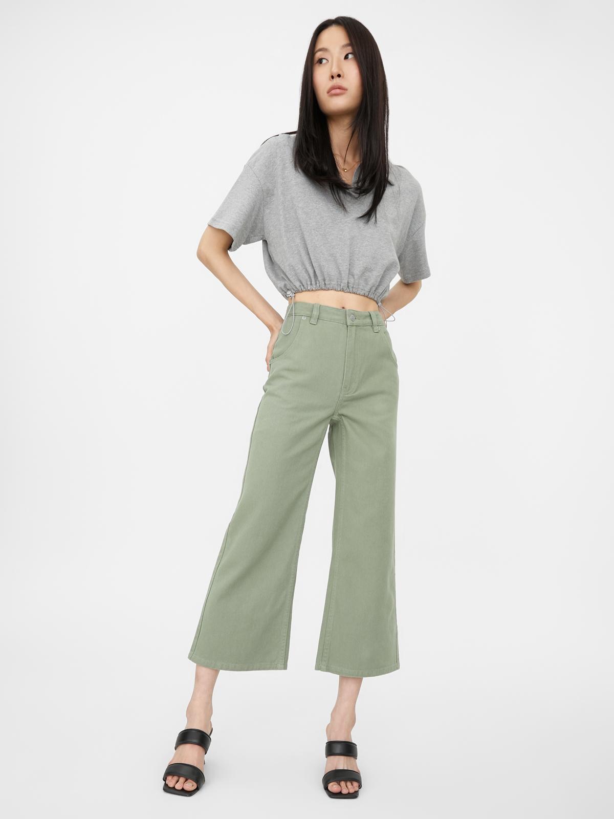 High Waisted Wide Leg Jeans - Green