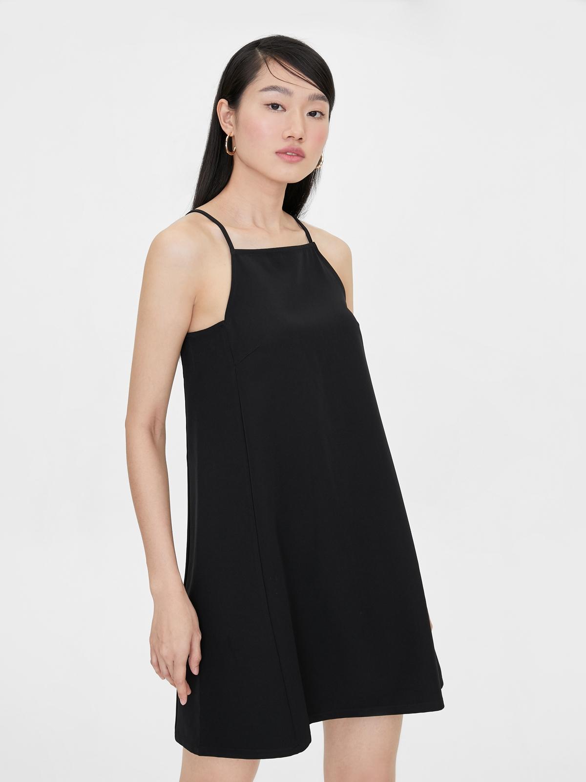 Square Neck A Line Dress - Black