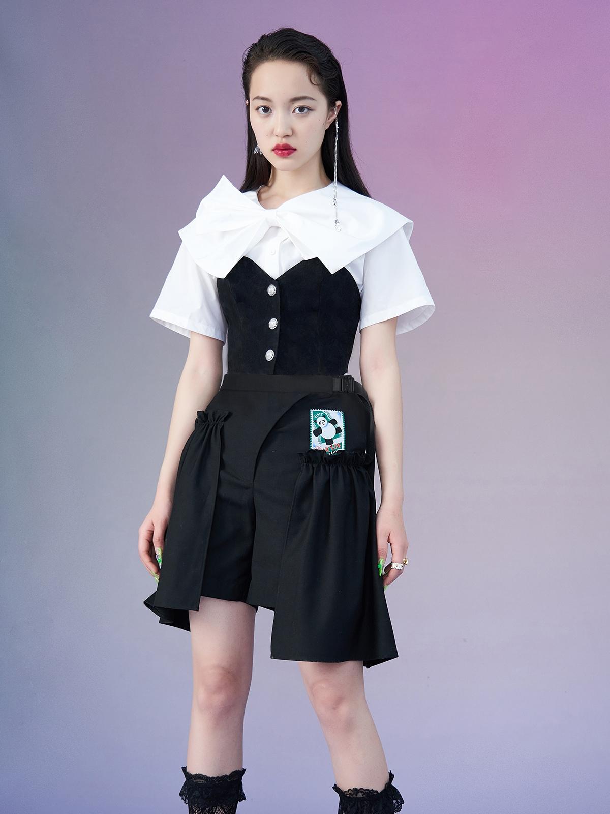 Irregular Slim Fit Skirt Pants - Black