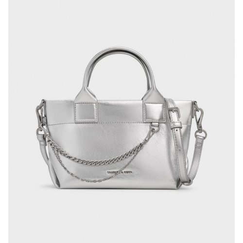  Atwood Crinkle-Effect Chain-Embellished Tote Bag - Silver 