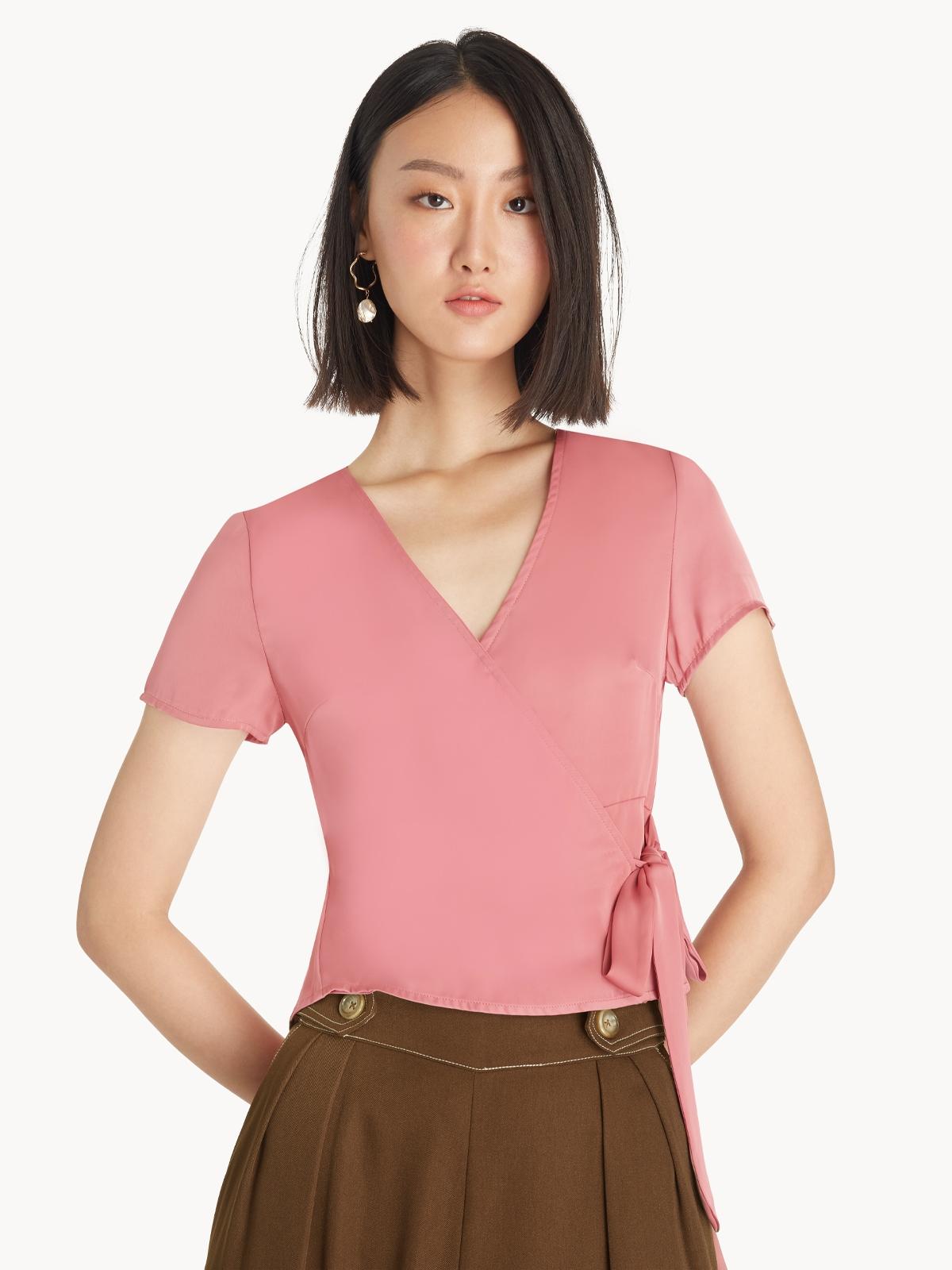 Side Tie Surplice Top - Pink