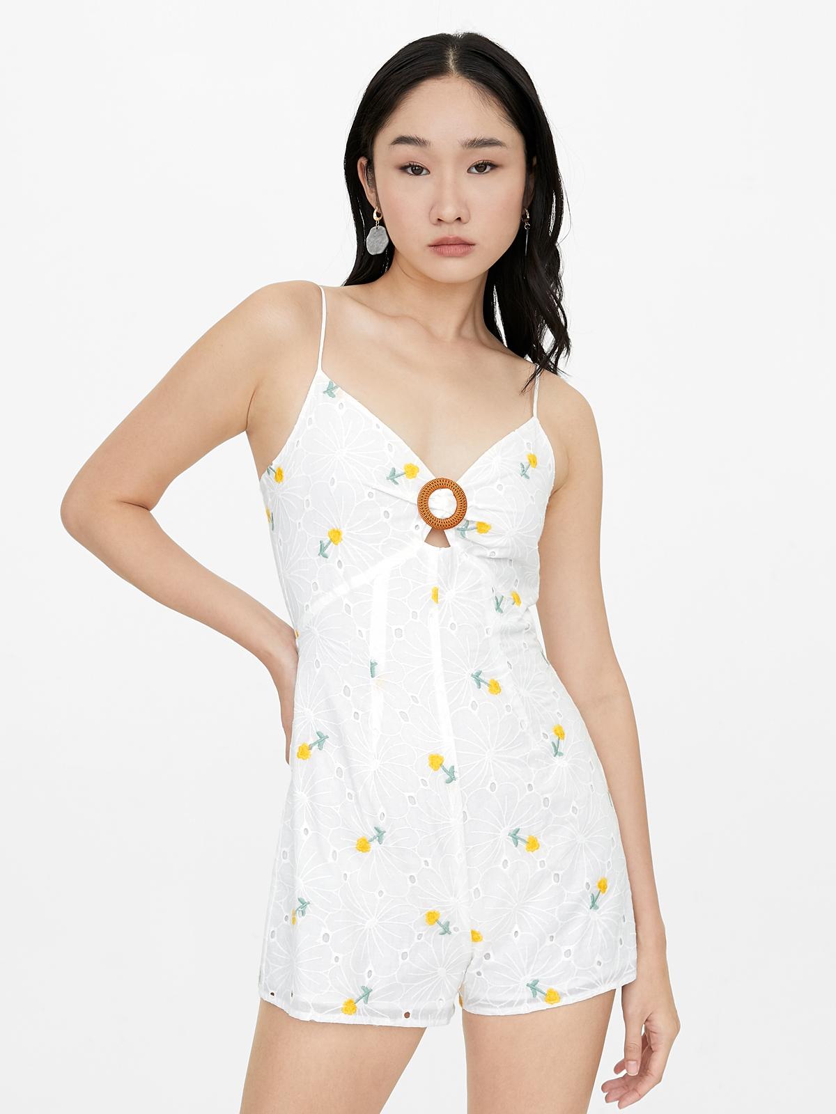 Floral Open Back Romper - Yellow
