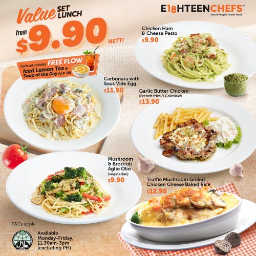 VALUE SET LUNCH - Mushroom & Broccoli Aglio Olio (vegetarian)