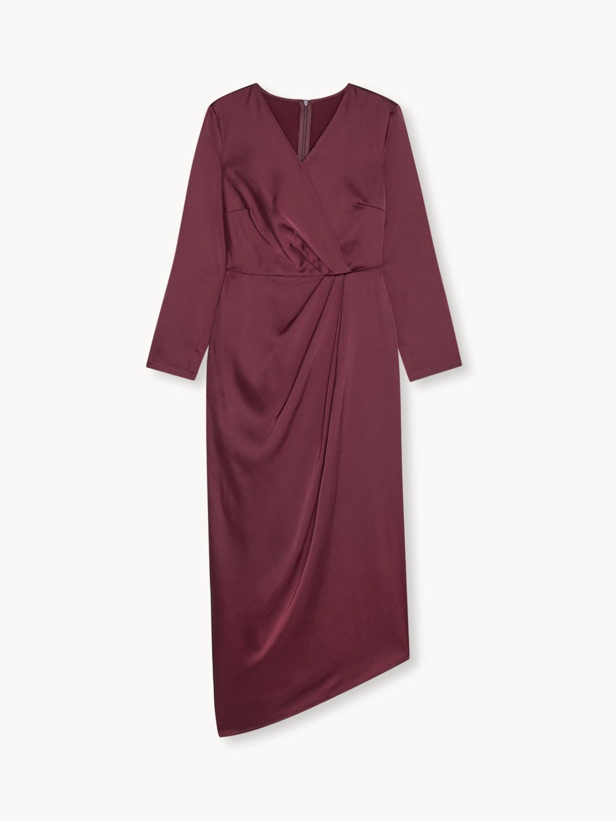 Maxi Ruched Asymmetric Dress - Red