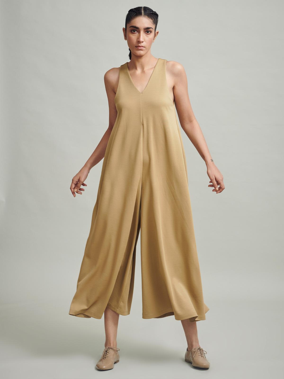 Wide Legged Knit Jumpsuit - Yellow