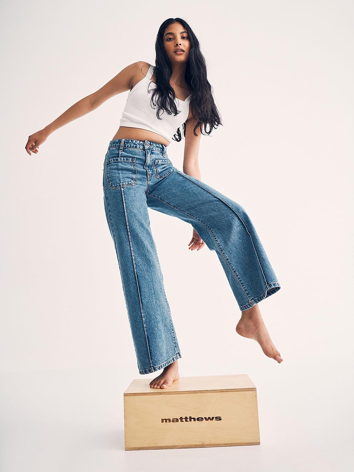 Petite Pocket Wide Leg Jeans - Blue