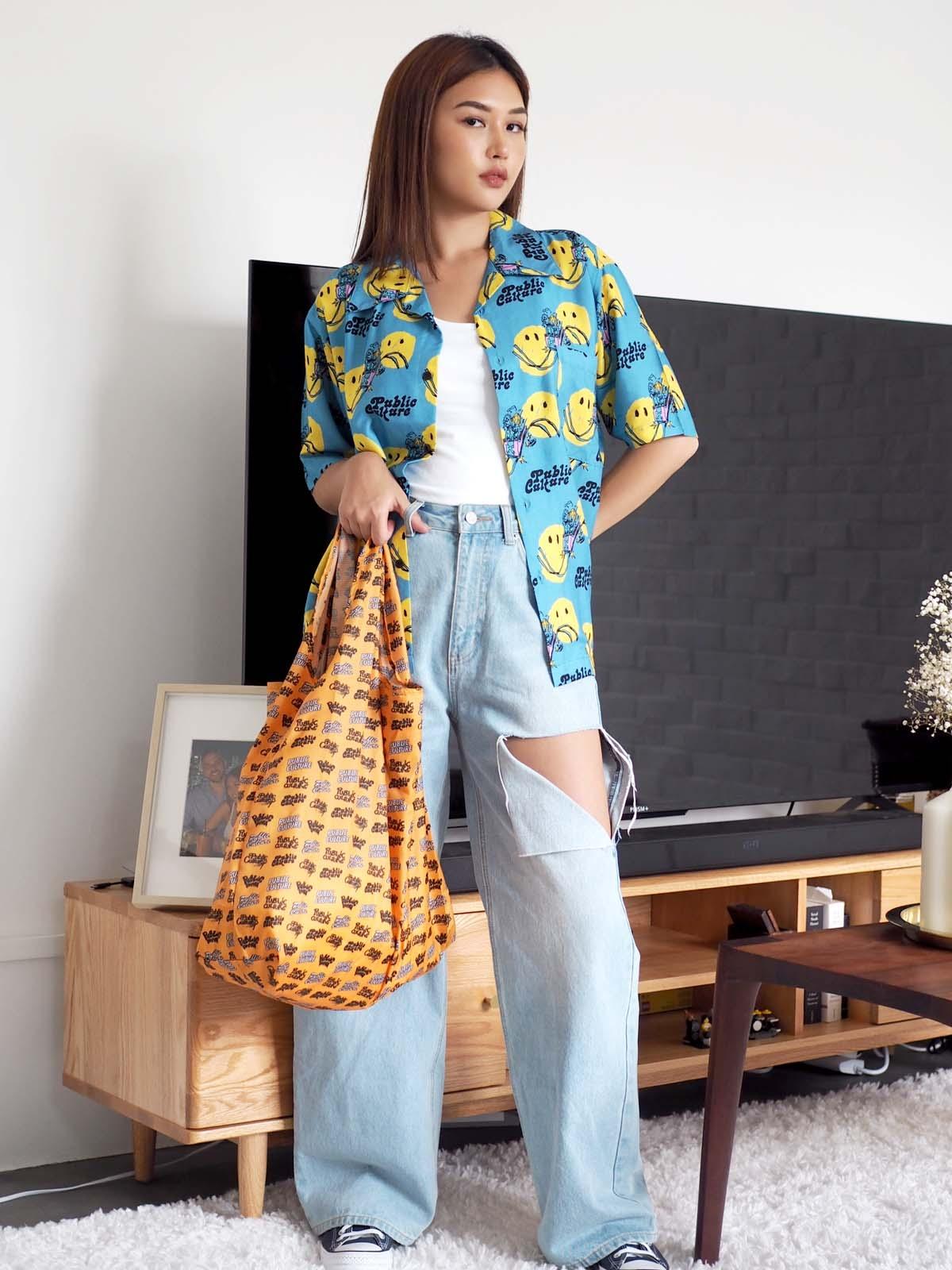 Typo Foldable Bag - Yellow