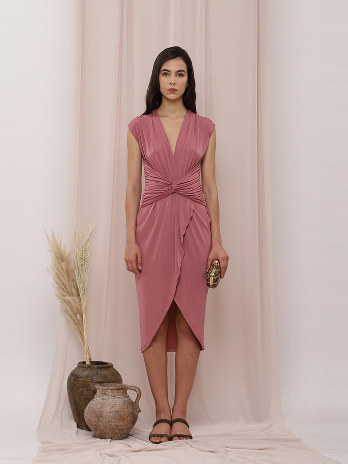 Eos V-Neck Slit Dress - Pink