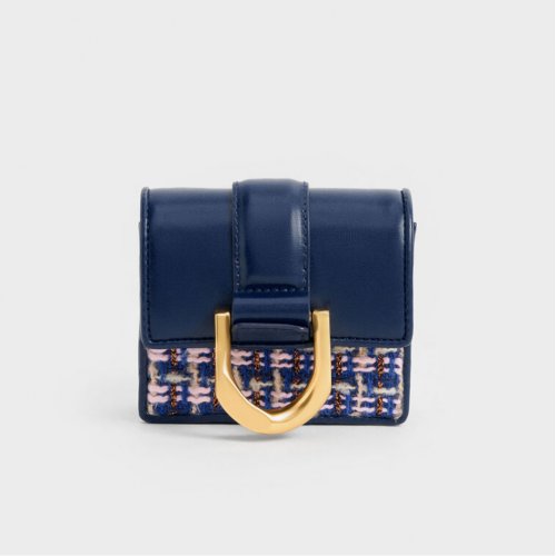 Gabine Tweed Chain-Link Card Holder - Navy