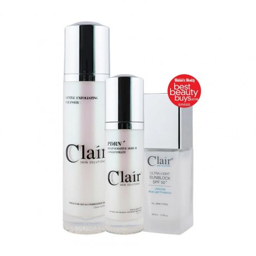 Clair® Skin Solutions PDRN+ REGENERATIVE SERUM CONCENTRATE 30ML & ULTRA-LIGHT SUNBLOCK SPF50+ 30ML GET GENTLE EXFOLIATING CLEANSER 120ML