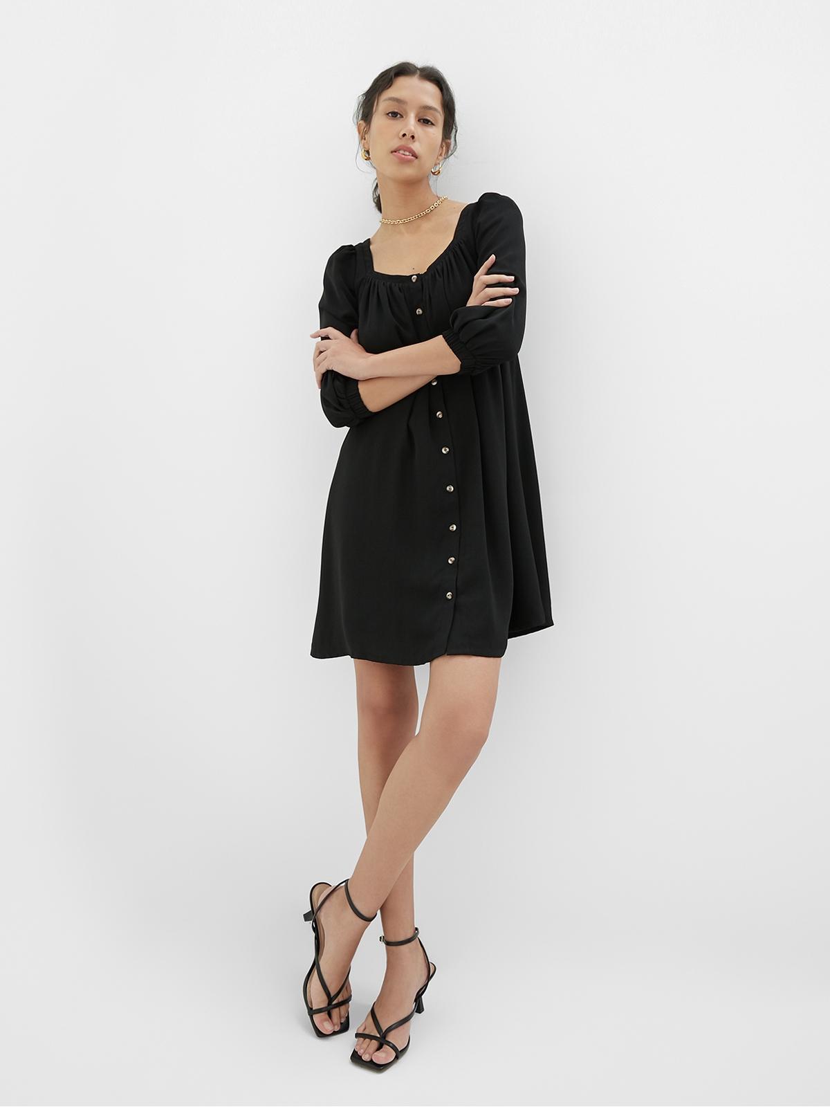 Sustainable Loose Button Up Mini Dress - Black