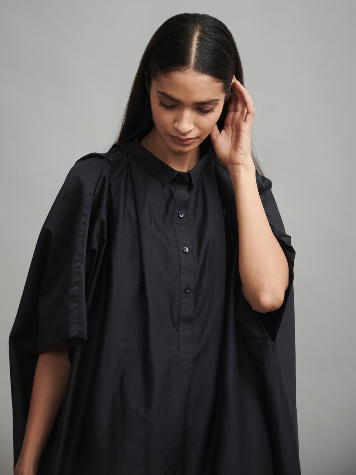 Oversized Poplin Shirt Dress - Black