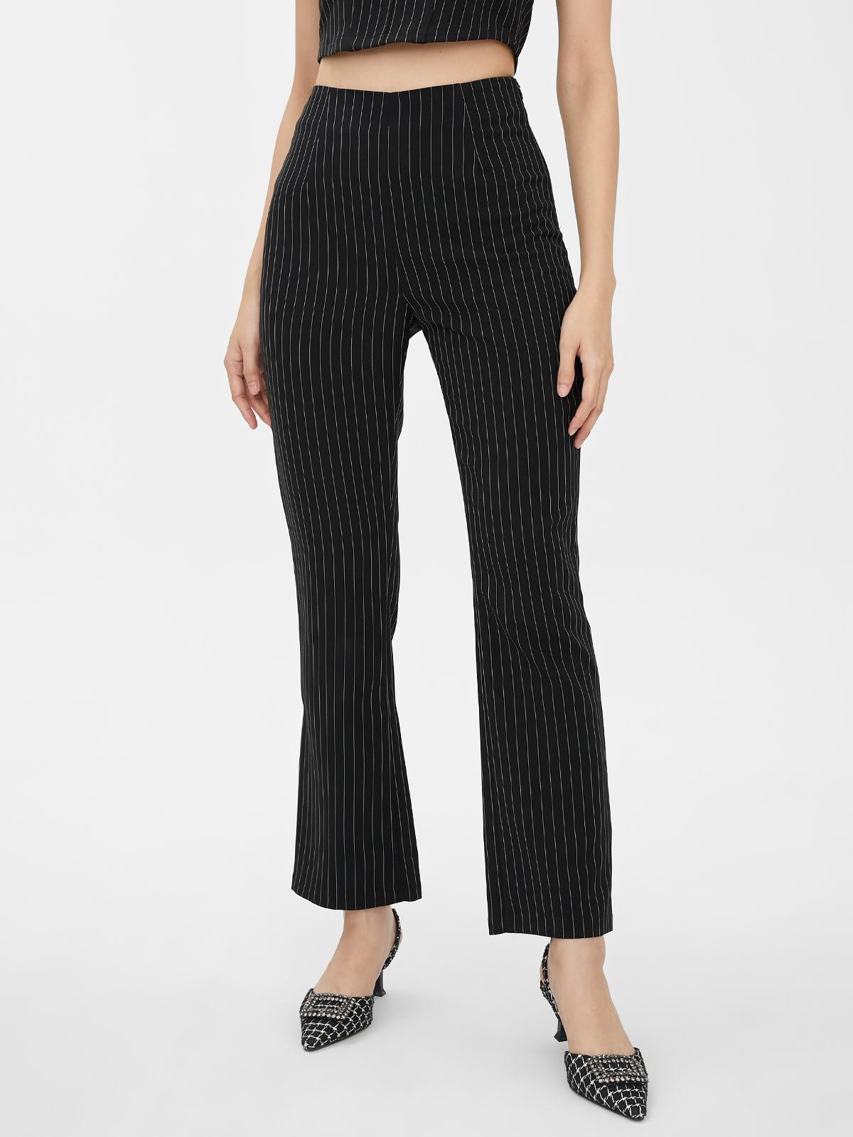 Striped High-Waisted Pants - Black