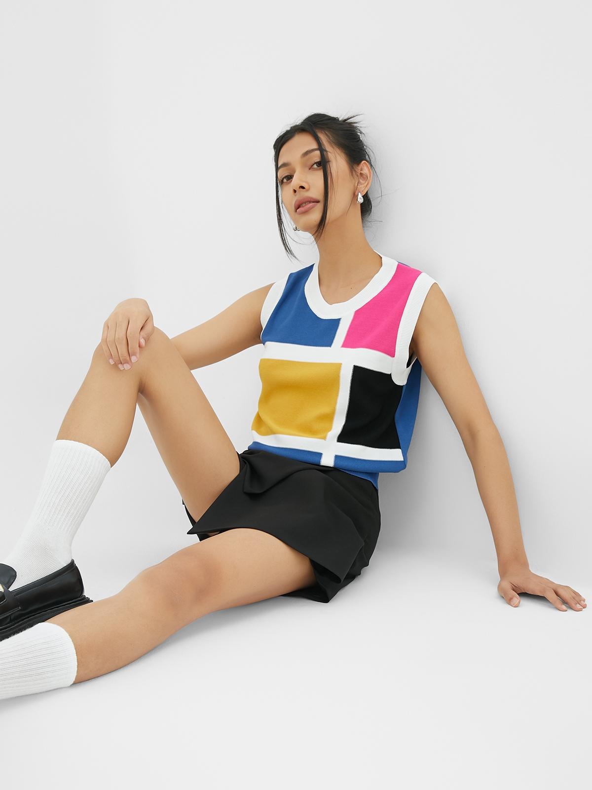 Colour Block Knit Vest - Multi Color
