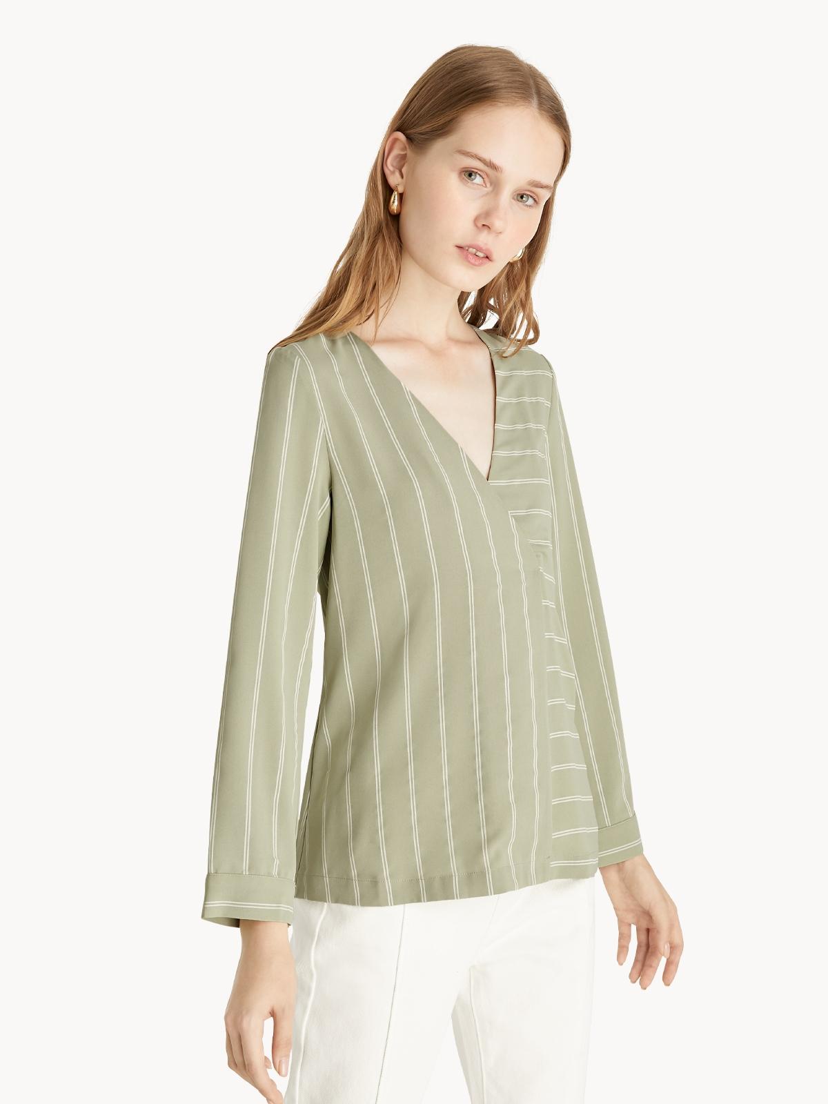 Striped Surplice Shirt - Green