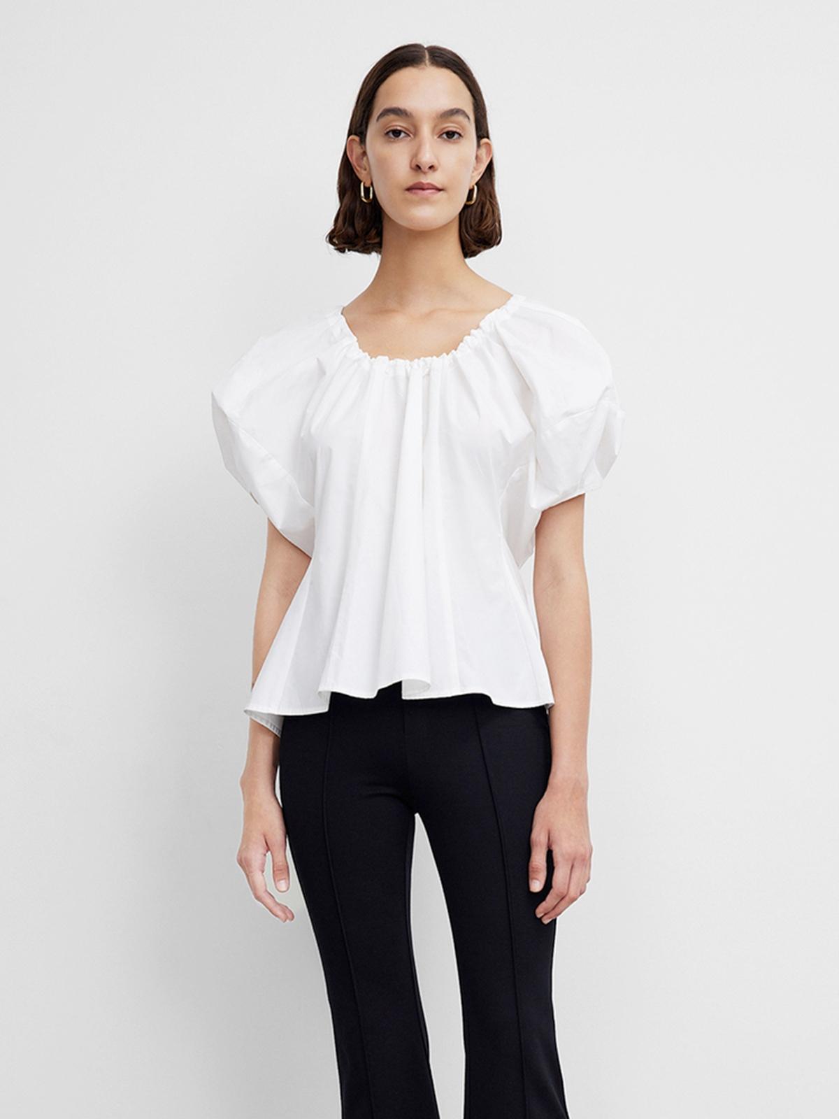 Loose Puffed Sleeve Blouse - White