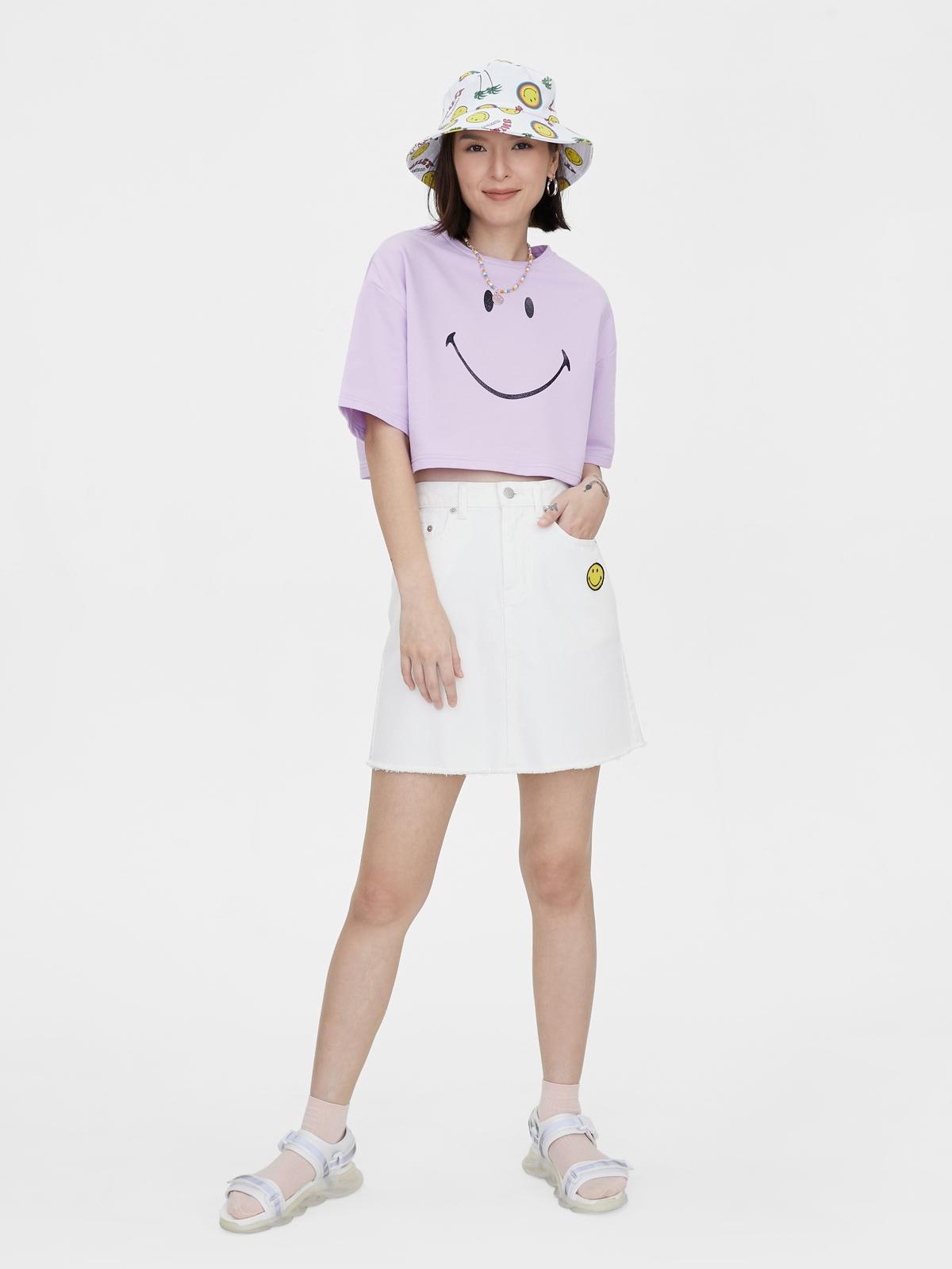 Pomelo x Smiley Embroidered A Line Skirt - White