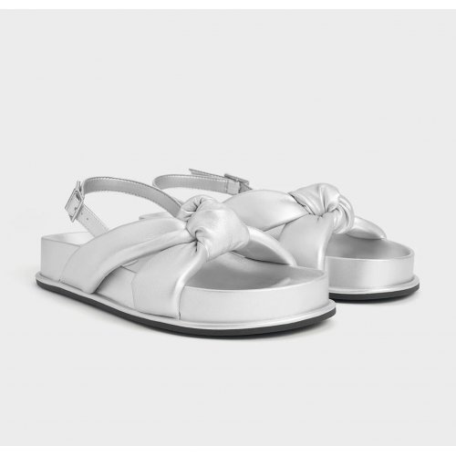  Rosetta Metallic Knotted Puffy Sandals - Silver 