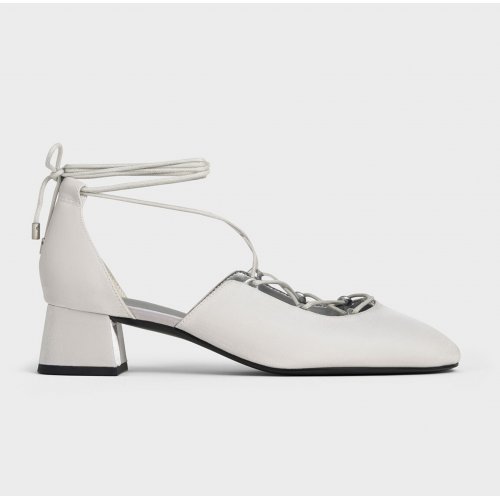  Lace-Up Tie-Around D'Orsay Pumps - Silver 