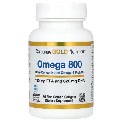  California Gold Nutrition, Omega 800 Ultra-Concentrated Omega-3 Fish Oil, kd-pur Triglyceride Form, 1,000 mg, 30 Fish Gelatin Softgels 
