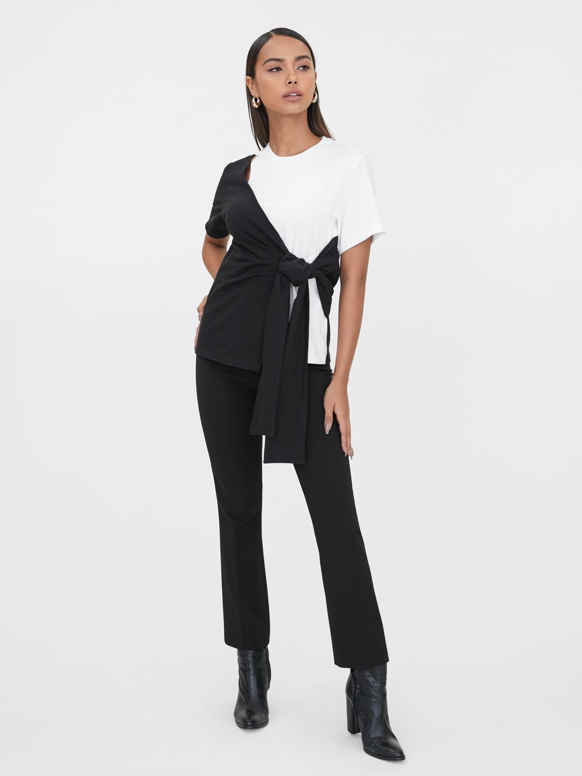 Sustainable Two Tone Waist Tie Tee - Black/White