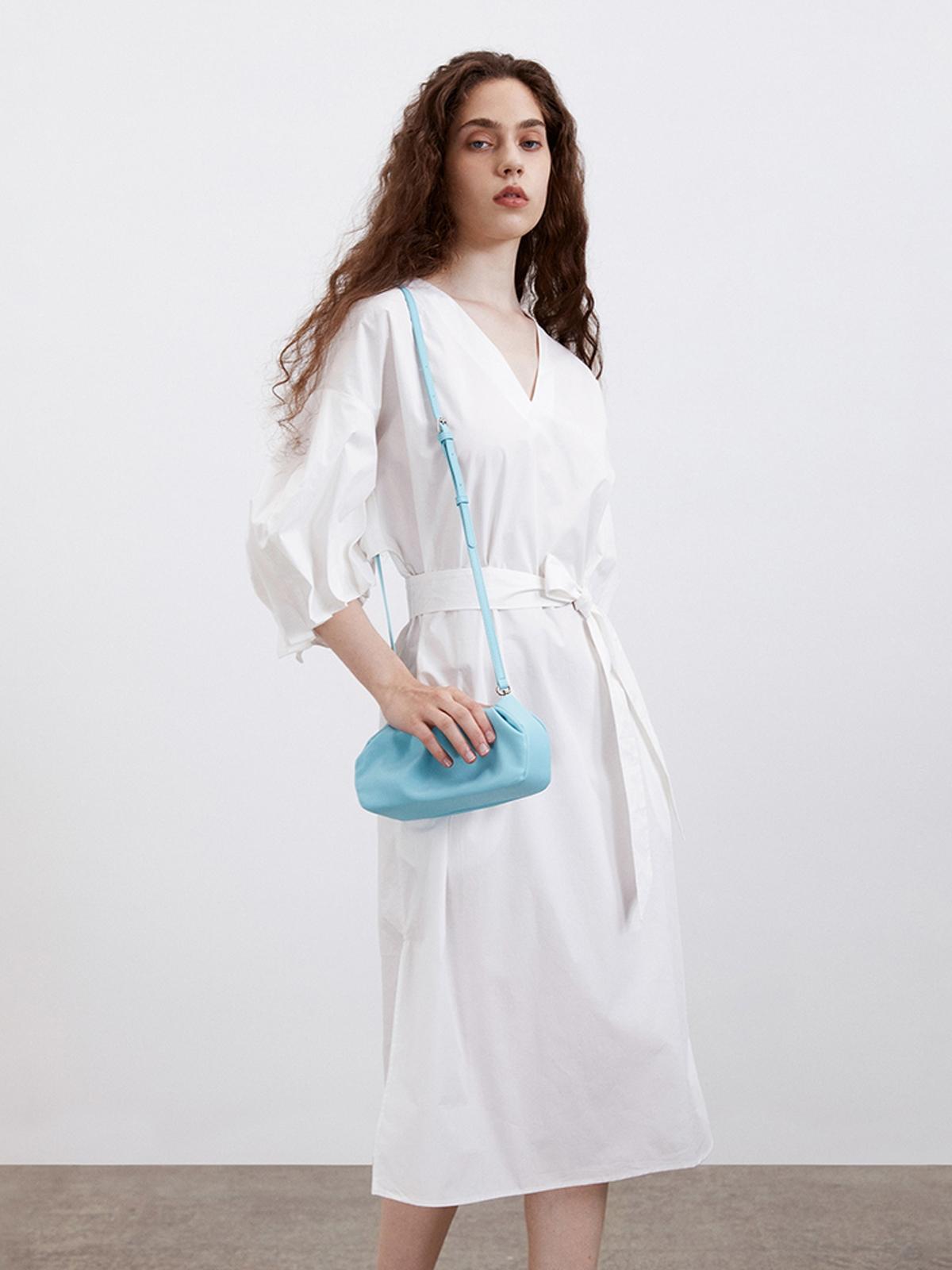 Puffed Sleeve Midi Dress - White