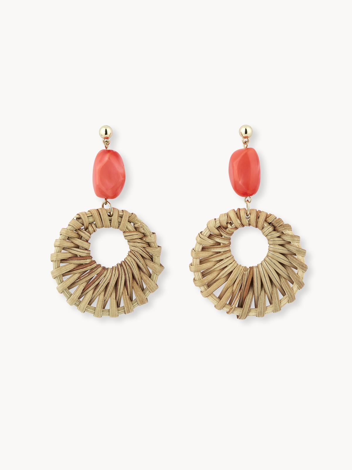 Weave Wheel Drop Earrings - Red