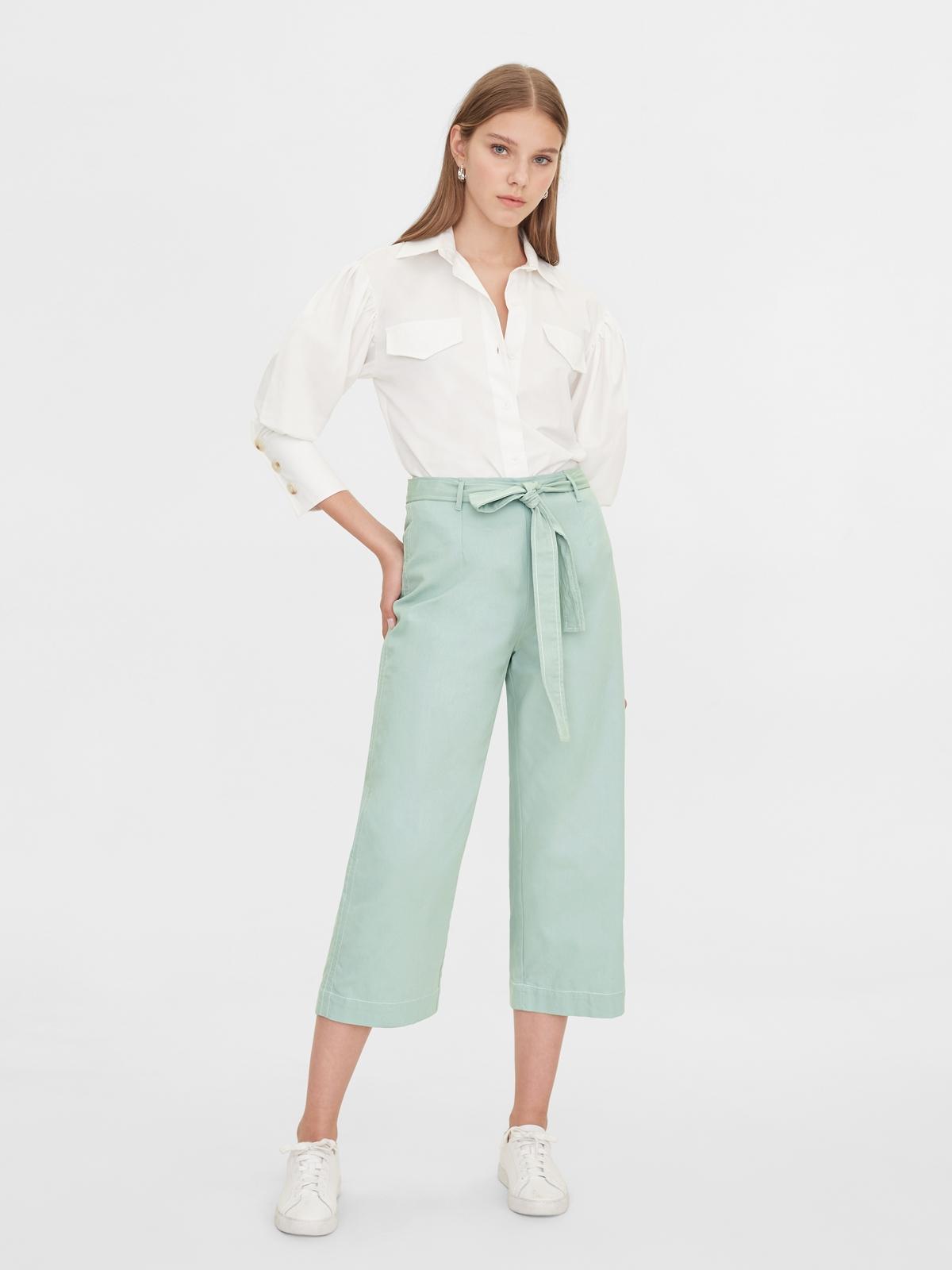 Contrast Stitch Culotte Pants - Green