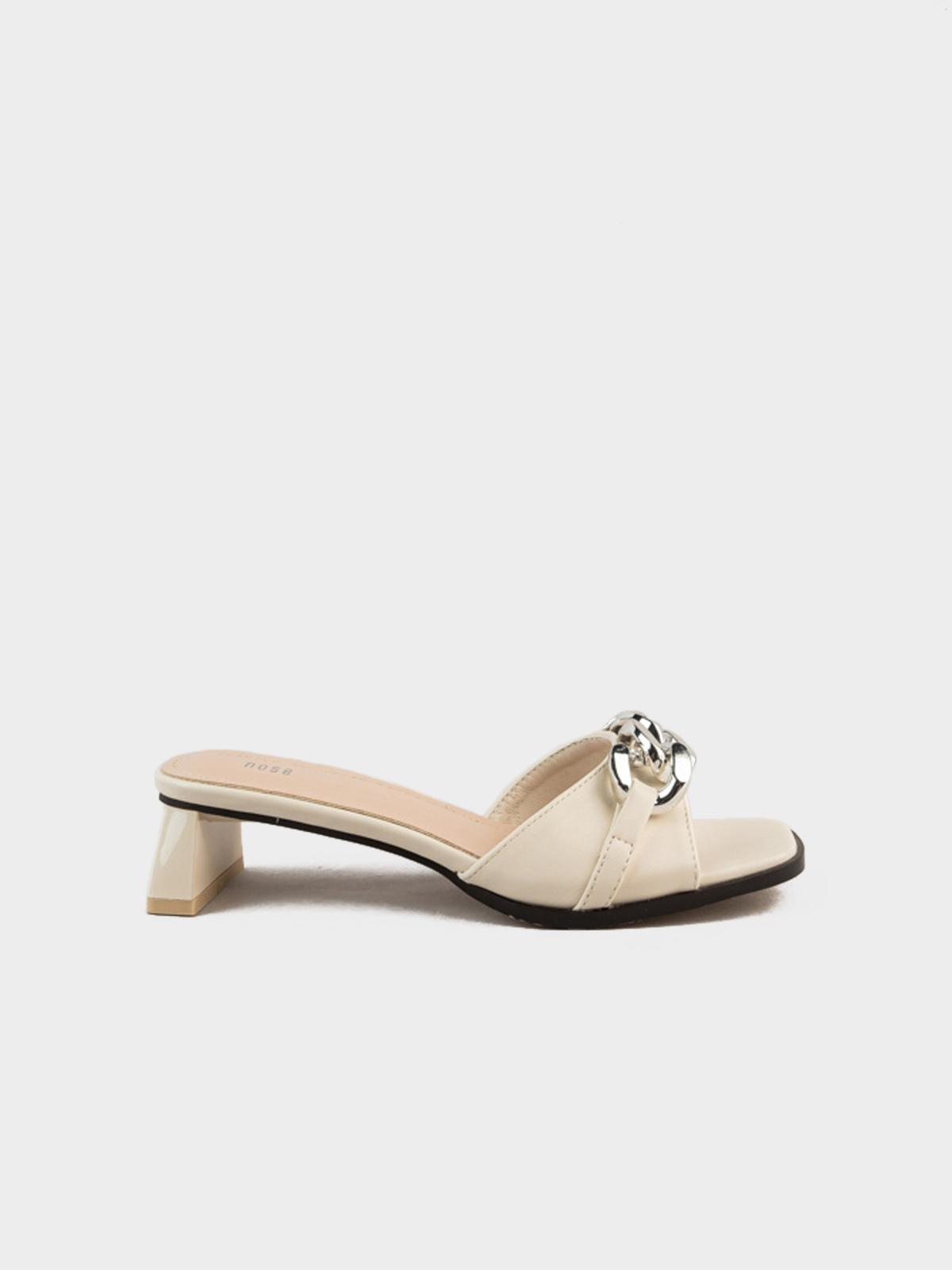 Metal Chain Embelished Heel Slide - Off White