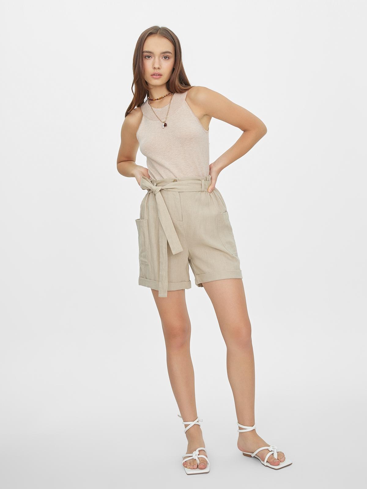 Bow Belt Shorts - Beige